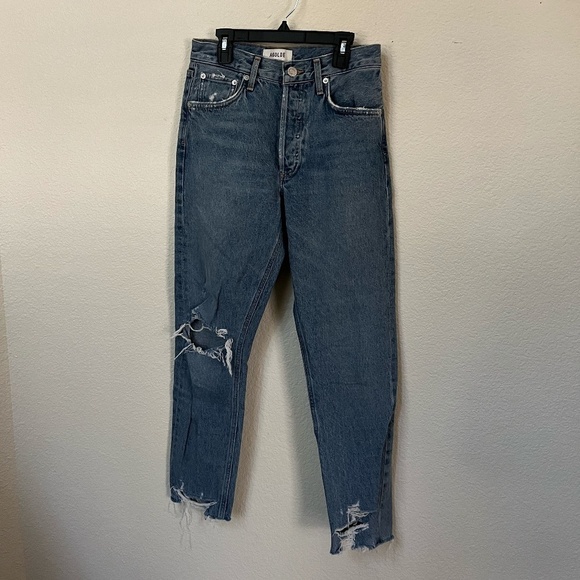 AGOLDE | Classic Jamie High-Rise Tapered Distressed Wash Denim Jeans | Size 25 - Picture 4 of 16